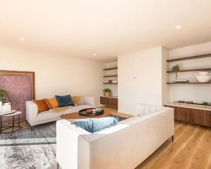Alba zero silica quartz — living area cabinetry application